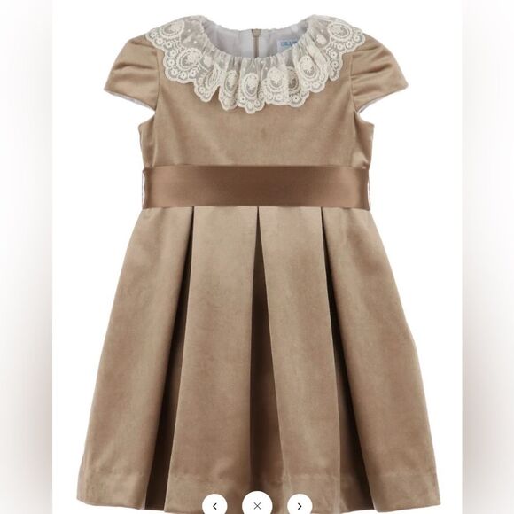 NWT Luli & Me Deluxe beige Velvet Float Dress Lace Collar - Picture 1 of 6